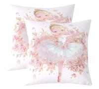 Housse de Coussin Petites Filles de Ballet Housse Coussin Princesse Taie d'oreiller 40x40 Lot de 2 Ballerine Rose Taie Oreiller Set Danseuse de Luxe Petites Filles,Décor de Couch de Style Dessin Animé