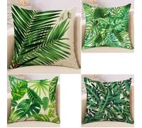 Housse de coussin Plantes Tropicales Motif Lin - 4 PCS - Vert - Rectangulaire - Classique - Intemporel