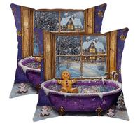 Housse de coussin pour le bain en pain d'épices, violet, décoration de Noël en coton doux pour maison, canapé, chambre à coucher, salon, 40,6 x 40,6 cm