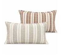Housse de coussin recto-verso 100% coton rayures tapissier LOURMARIN Beige 45x70 cm