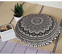 Housse de coussin ronde de 55 cm à motif mandala, coussin de méditation, coussin de canapé, jeté de canapé décoratif coloré bohème chic indien pouf ottoman fait à la main