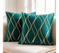 Housse de Coussin Velours Vert Émeraude Art Déco 40x40 cm Lot de 2 | Décoration Salon Chic, Lignes Ondulées, Glamour, xe, Ambiance Chaleureuse, Doux, Style Moderne