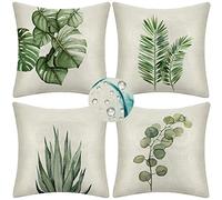 Housse de Coussin Vert Sauge Imperméable Lin Taie d'oreiller 55x55cm Lot de 4 avec Fermeture Glissière Invisible Decoratif Canape Housse Coussin pour Extérieur Patio Jardin Salon