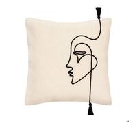 Atmosphera - Housse de coussin Visage - Coton et corde - Ivoire 40x40 cm