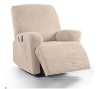 Housse de fauteuil - Relax extensible 1 place - Beige - Rayée - Avec poche
