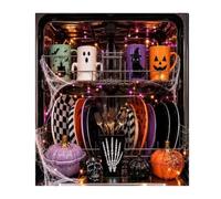 Housse de lave-vaisselle 3D avec motif d'Halloween pour décoration d'événement et de fête, dos amélioré, couvre les rayures sur les portes ennuyeuses en un tour de main (Black2, A)