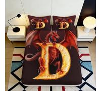 Housse de lit Dragon Rouge, Microfibre Douce, Protection Matelas, Impression 3D, Anti-poussière, Facile à Laver, Cadeau Pendaison de crémaillère, Chambre d’Enfant, Set literie invité 180x200x25cm