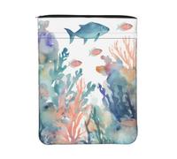 Housse de livre imperméable avec fermeture éclair et poche avant | Pochette de protection pour livre de 30 x 22,9 cm, motif poisson aquarelle et corail, sac cadeau lavable pour femmes et