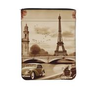 Housse de livre imperméable avec fermeture éclair et poche avant | Pochette de protection pour livre de 30 x 23 cm Motif Paris vintage Sac cadeau lavable pour femme et fille