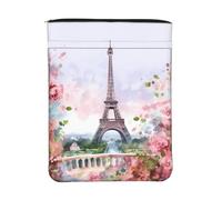 Housse de livre imperméable avec fermeture éclair et poche avant | Pochette de protection pour livre de 30 x 23 cm, motif Tour Eiffel de Paris avec fleurs, sac cadeau lavable pour femmes et