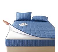 Housse de Matelas 140x190 160x200 avec Fermeture éclair, 2 Taies d'oreiller Incluses, Protège Matelas Intégrale Matelassé sur Cinq Côtés Alèse Drap-Housse Lavable(Bleu,140x190x15cm)