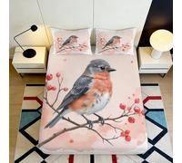 Housse de Matelas Microfibre Oiseau Branche 3D Printed Fleur de Cerisier Protection Lit Lavable Décoration Chambre Cadeau 90x200x25cm