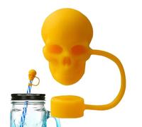 Housse de paille en silicone - 10 mm - Motif tête de mort - Joli squelette - Bouchon de paille réutilisable - Bouchon décoratif pour tasses