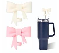 Housse de paille en silicone beige blanc et rose pour tasse Stanley de 10 et 887 ml, capuchons de paille en silicone de 10 mm pour accessoires de tasse Stanley, joli bouchon de paille pour gobelets,