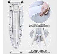 Housse de planche à repasser Unyqoos® 148 x 55 cm – élastique, gris clair, en coton triple épaisseur, compatible avec les planches de 120–130 x 40–45 cm, avec corde de serrage et clips pour un repassa