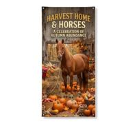 Housse de porte avec citation de cheval de ferme d'automne 91,4 x 182,9 cm | Fond de grange rustique, bannière de porte d'entrée, citrouilles de récolte, accents de balle de foin