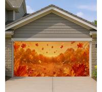 Housse de porte de garage à feuilles - Automne - Nature - Arbres - Automne - Orange - Décoration d'intérieur pour cour - Toile de fond de fête - 400 x 180 cm