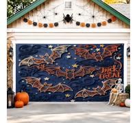 Housse de porte de garage avec chauve-souris, étoile effrayante, nuage, Halloween, toile de fond bleu foncé, décoration d'intérieur pour porche, terrasse, cour, fête extérieure, 400 x 180 cm