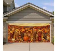Housse de porte de garage citrouilles rustiques de ferme - Motif bottes de tournesol - Orange - Décoration d'intérieur pour jardin, terrasse, extérieur et intérieur - Toile de fond de fête - 400 x 180