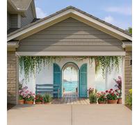 Housse de porte de garage de jardin côtier, scène de plage vintage, décoration de porte de garage, décoration de terrasse d'été extérieure, 397 x 180 cm