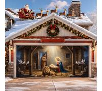 Housse de porte de garage de Noël 398,8 x 180,3 cm Scène religieuse | Scène religieuse, toile de fond pour porte de garage, style artistique classique, taille de porte de garage unique