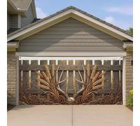 Housse de porte de garage en bois de cerf rustique, décoration de ferme marron, décoration d'extérieur d'automne pour l'automne et Thanksgiving, 397 x 180 cm