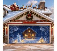 Housse de porte de garage en bois d'hiver 397 x 180 cm | Scène de forêt enneigée, bannière de porte de garage, cabine rustique, esthétique, décoration extérieure saisonnière