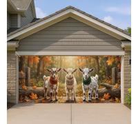Housse de porte de garage en forme de chèvre, feuilles fantaisistes rustiques en bois d'automne, toile de fond pour porte de garage, décoration d'intérieur pour jardin, extérieur, fête, 397 x 180 cm