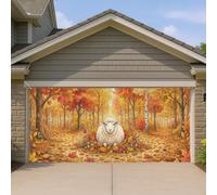 Housse de porte de garage en forme de moutons, nature, arbres, feuilles, automne, orange, toile de fond pour porte de garage, décoration d'intérieur pour cour, extérieur, toile de fond de fête, 400 x