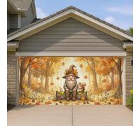Housse de porte de garage en forme de nain, écureuil saisonnier fantaisie, feuilles d'automne, orange, décoration d'intérieur pour jardin, extérieur, fête intérieure, 390 x 180 cm