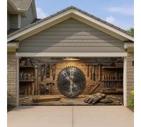 Housse de porte de garage en sciure de bois et travail dur, design d'outil en bois rustique, grande décoration de porte de garage, décoration d'atelier intérieure et extérieure, 400 x 180 cm