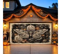Housse de porte de garage gothique et cloche d'apothicaire Halloween 397 x | Illustration gothique papillon de nuit, drapeau de porte de garage, cloches d'apothicaire vintage, feuilles tombées d'automne