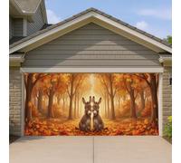 Housse de porte de garage motif cerf, nature rustique, arbres, feuilles, orange, revêtement mural pour fête, décoration d'intérieur, jardin, cour, toile de fond de fête intérieure, 400 x 180 cm