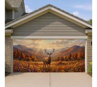 Housse de porte de garage motif cerf, nature rustique, fleurs de montagne, orange automne, revêtement mural pour fête, décoration d'intérieur pour porche, terrasse, cour, fête extérieure, 400 x 180 cm