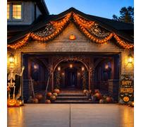 Housse de porte de garage motif citrouilles pour porche d'Halloween 397 x | Squelette, toile de fond de porte de garage, scène de porche, atmosphère effrayante, décoration extérieure saisonnière