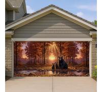 Housse de porte de garage motif ours, nature, faune, arbres, lumière du soleil, marron, décoration de porte de garage, décoration d'intérieur pour cour, extérieur, toile de fond de fête, 400 x 180 cm