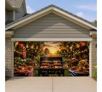 Housse de porte de garage pour barbecue, décoration extérieure colorée avec lanternes et gril, décoration d'événement d'été pour arrière-cour, 397 x 180 cm