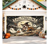 Housse de porte de garage pour chien, fantôme effrayant, citrouilles d'Halloween orange pour garage, décoration d'intérieur pour fête, cour, terrasse, extérieur et intérieur, toile de fond de fête 400