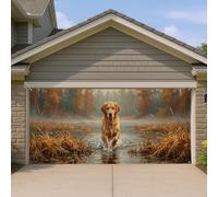 Housse de porte de garage pour chien, herbe d'eau réaliste - Toile de fond marron pour porte de garage - Décoration d'intérieur pour jardin, cour, extérieur, fête, 397 x 180 cm
