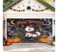 Housse de porte de garage pour chien, motif citrouilles effrayantes, château, Halloween, revêtement mural orange pour fête, décoration d'intérieur pour jardin, cour, toile de fond de fête intérieure