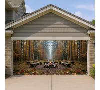 Housse de porte de garage pour feu de camp, nature rustique, arbres, feuilles d'automne, toile de fond pour porte de garage, décoration d'intérieur pour porche, terrasse, cour, fête extérieure, 400 x