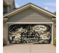 Housse de porte de garage pour maison hantée, gothique, fantômes et lune, Halloween, revêtement mural noir pour fête, décoration d'intérieur pour jardin, extérieur, fête intérieure, 400 x 180 cm