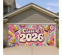Housse de porte de garage pour remise de diplôme, motif floral coloré avec capuchons, décoration extérieure pour fête de e 2026, événements de printemps et d'été, 397 x 180 cm