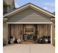 Housse de porte de garage rustique, décoration de porte de garage de style vintage en bois de grange, marron pour intérieur et extérieur, saisons, 400 x 180 cm