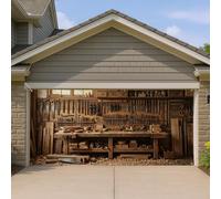 Housse de porte de garage rustique pour le travail du bois, outils d'atelier vintage, grandes décorations de garage, décoration intérieure et extérieure, 397 x 180 cm