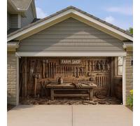 Housse de porte de garage rustique pour magasin de ferme, outil en bois vintage, grandes décorations de porte de garage, décoration d'intérieur et d'extérieur pour l'automne et l'hiver, 397 x 180 cm