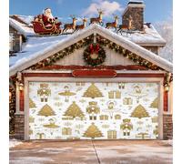 Housse de porte de garage sur le thème de Noël Casse-noisette et ballerine | Style feuille d'or, bannière de porte de garage, motif ballerine, motif pin, décoration extérieure de vacances