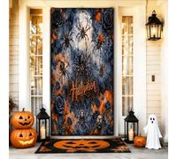 Housse de porte décorative en forme d'araignée - Style gothique - Rose et lune - Halloween - Noir - Avec corde - Toile de fond pour porte d'entrée - Décoration d'intérieur pour porche, terrasse, porte