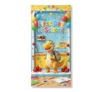 Housse de porte décorative en forme de dinosaure avec boules flottantes colorées pour caméra arrière au campus - Jaune avec corde - Décoration d'intérieur pour porte, mur, porche, fête - 91,4 x 183 cm