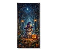 Housse de porte décorative en forme de lapin - Citrouilles d'automne - Feuilles d'Halloween - Orange - Avec corde - Toile de fond pour porte d'entrée, décoration d'intérieur et d'extérieur - 91,4 x